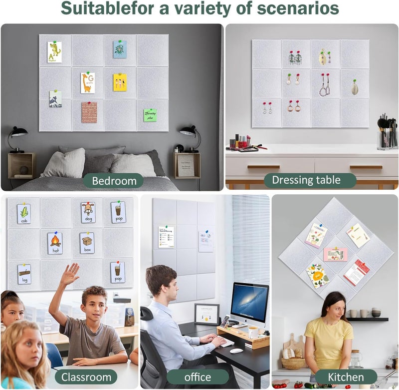 ZHIDIAN Felt Wall Tiles Bulletin Board with Removable Adhesive, 47"x35" White Cork Board Alternative with 40 Push Pins, 12 Pack Large Office Cork Tile Pin Board Felt Squares for Walls - Image 4